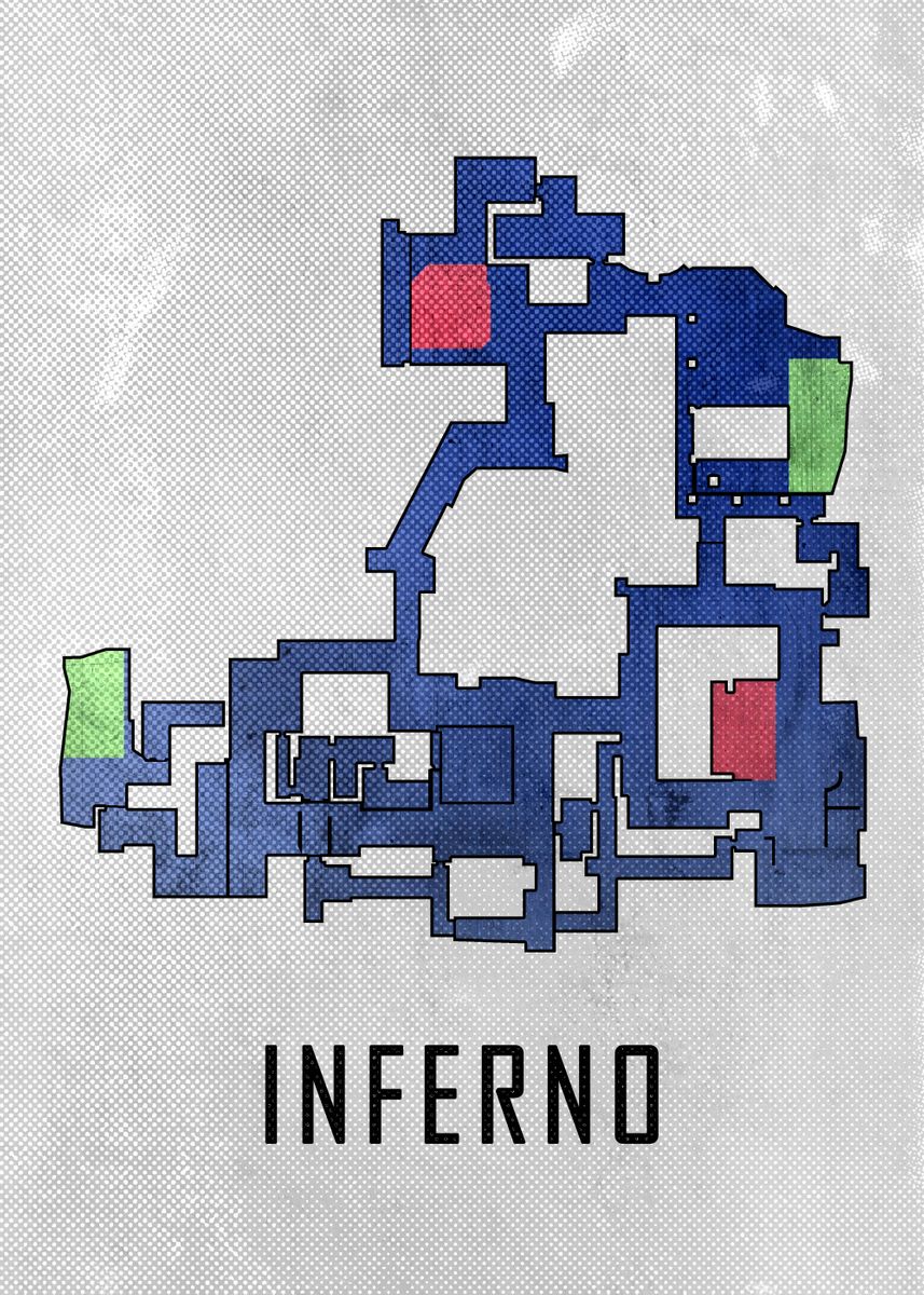'Inferno Map White Blue' Poster, picture, metal print, paint by Counter ...