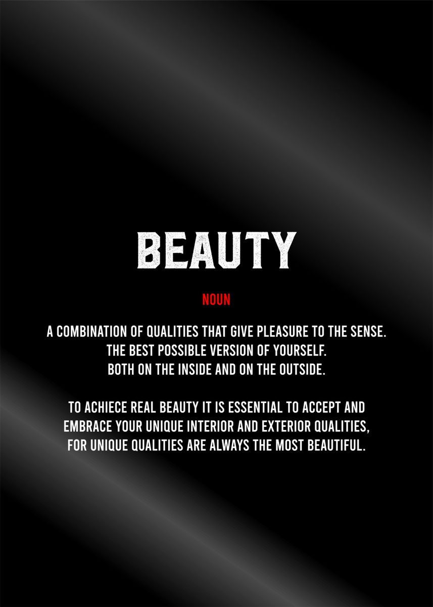 'beauty definition text art' Poster, picture, metal print, paint by