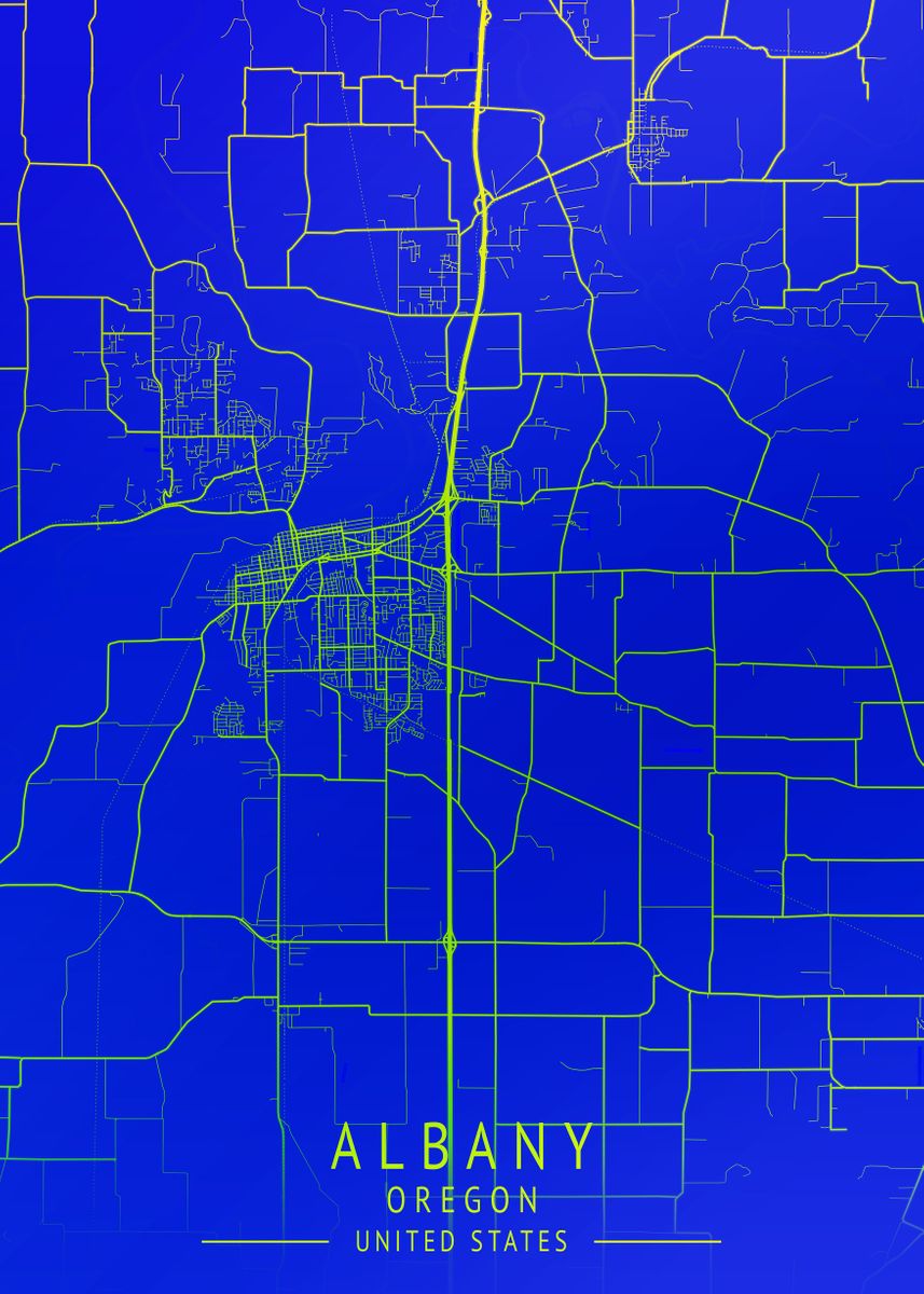 'Albany Oregon USA City Map' Poster, picture, metal print, paint by