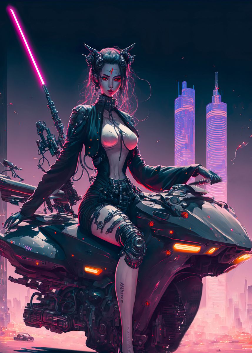 'Cyberpunk Samurai Girl ' Poster, Picture, Metal Print, Paint By Luke