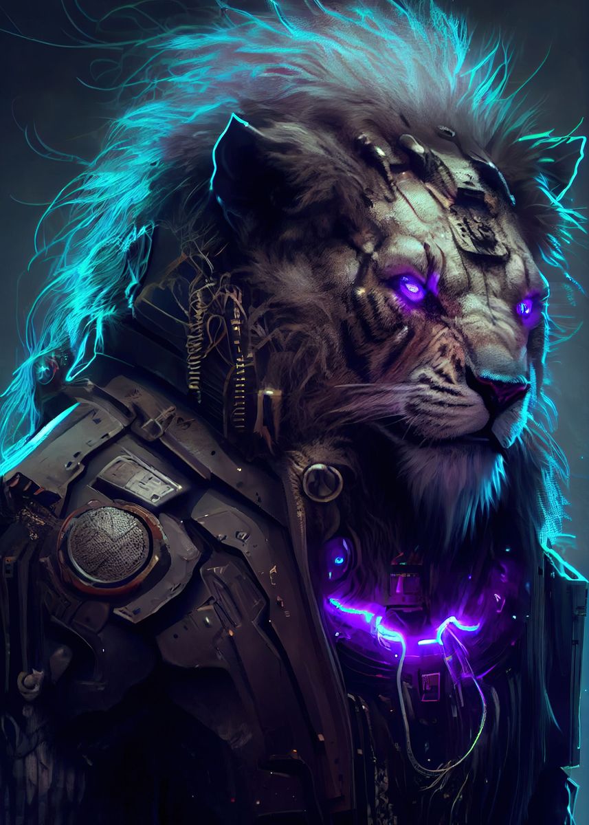 'Cyberpunk Lion' Poster, picture, metal print, paint by Beast Lion ...