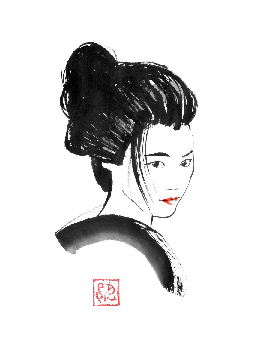 'geisha with lipstick' Poster by pechane sumie | Displate