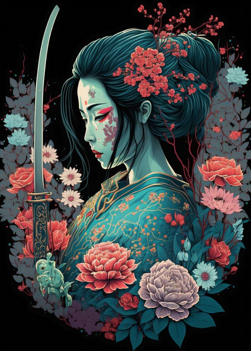 'Geisha Samurai' Poster, picture, metal print, paint by Graphic ...