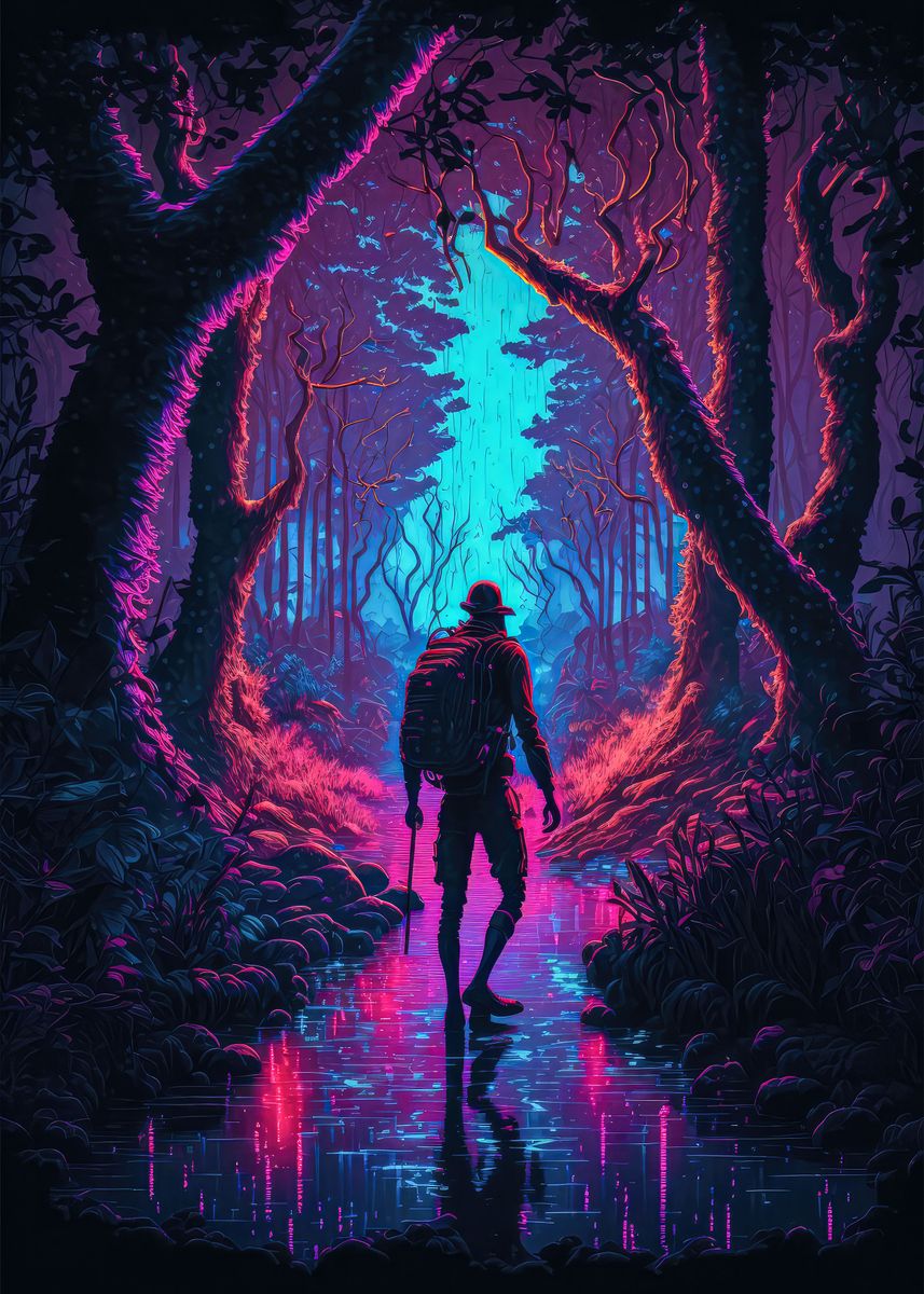 'Lost in Neon Woods' Poster, picture, metal print, paint by Funny Fur ...