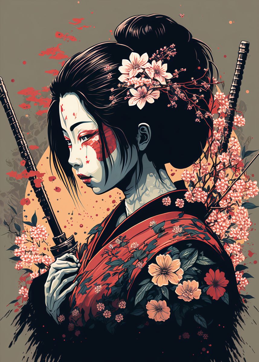 'Geisha Samurai' Poster, picture, metal print, paint by Graphic ...