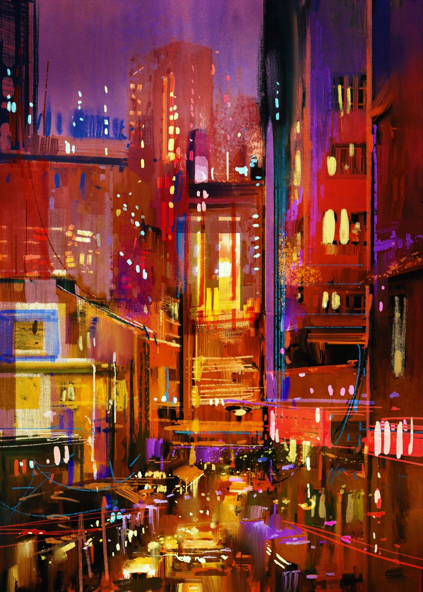 'city night scene' Poster by Color Art | Displate