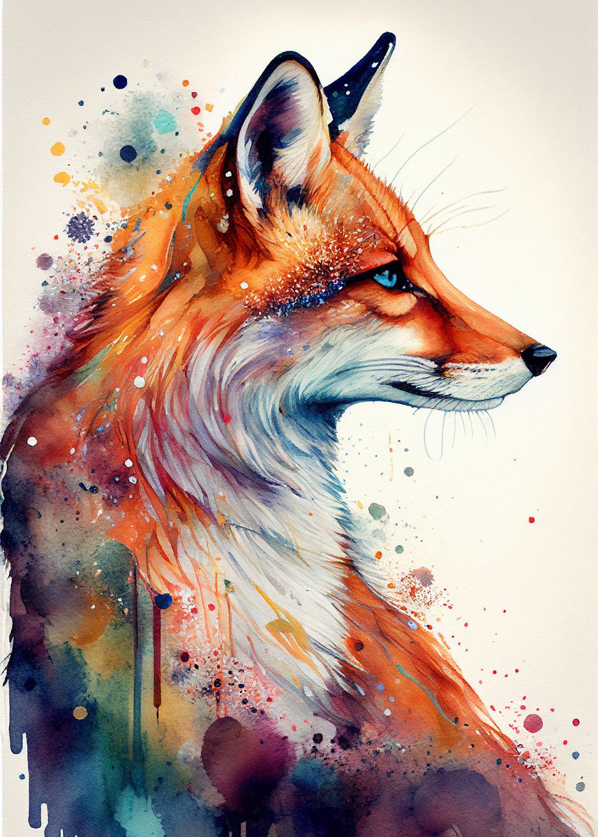 'Fox Watercolor Animal' Poster, picture, metal print, paint by ...