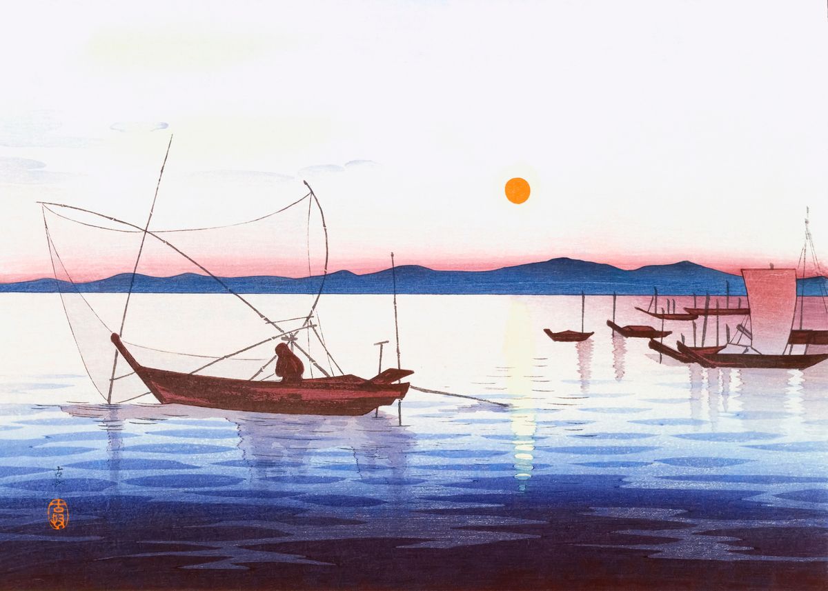 'Boats in the setting sun ' Poster by Mango Art | Displate
