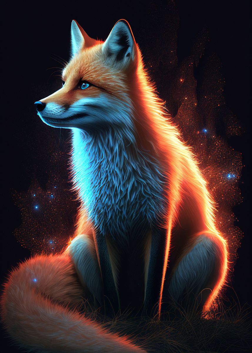 'Fox Glowing Night' Poster, picture, metal print, paint by DecoyDesign ...