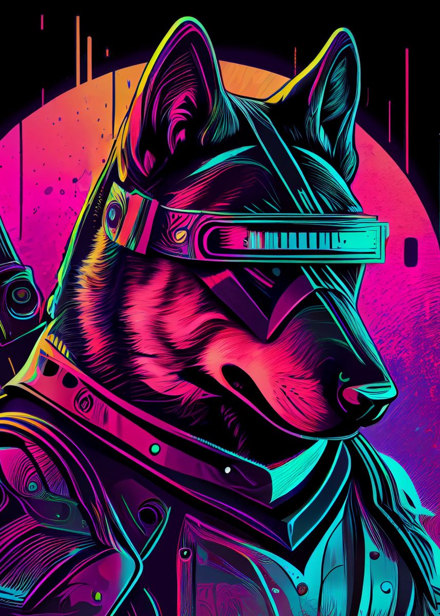 'Chien Synthwave' Poster by Anawix4X  | Displate