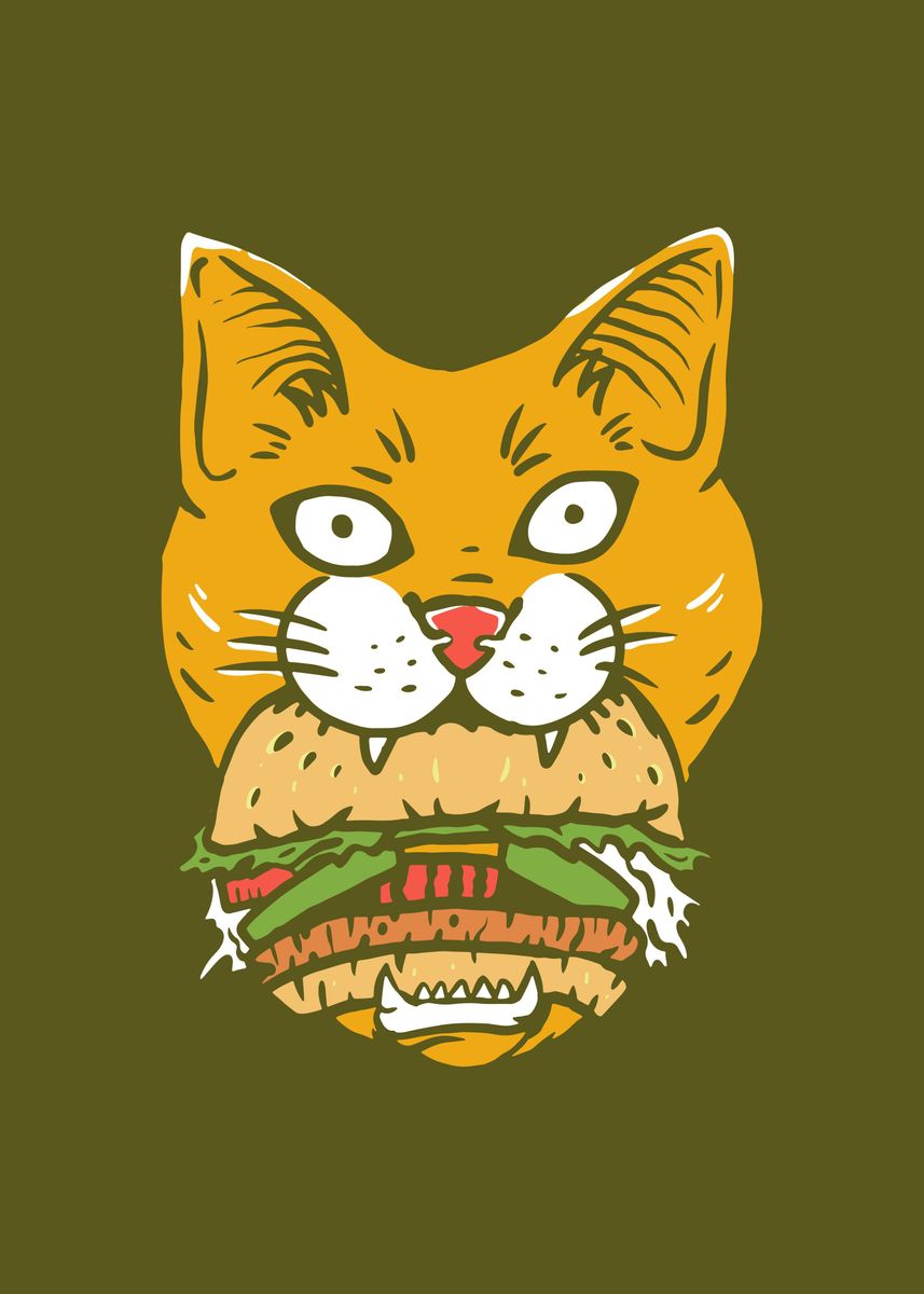 'Burger Cat' Poster by Mangustudio  | Displate