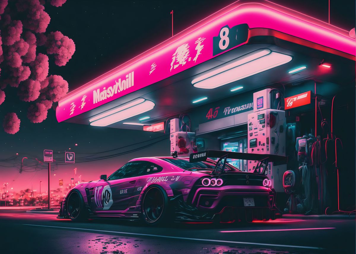 'Tuned Cyberpunk Car refuel' Poster by ImaginedArtworks Displate