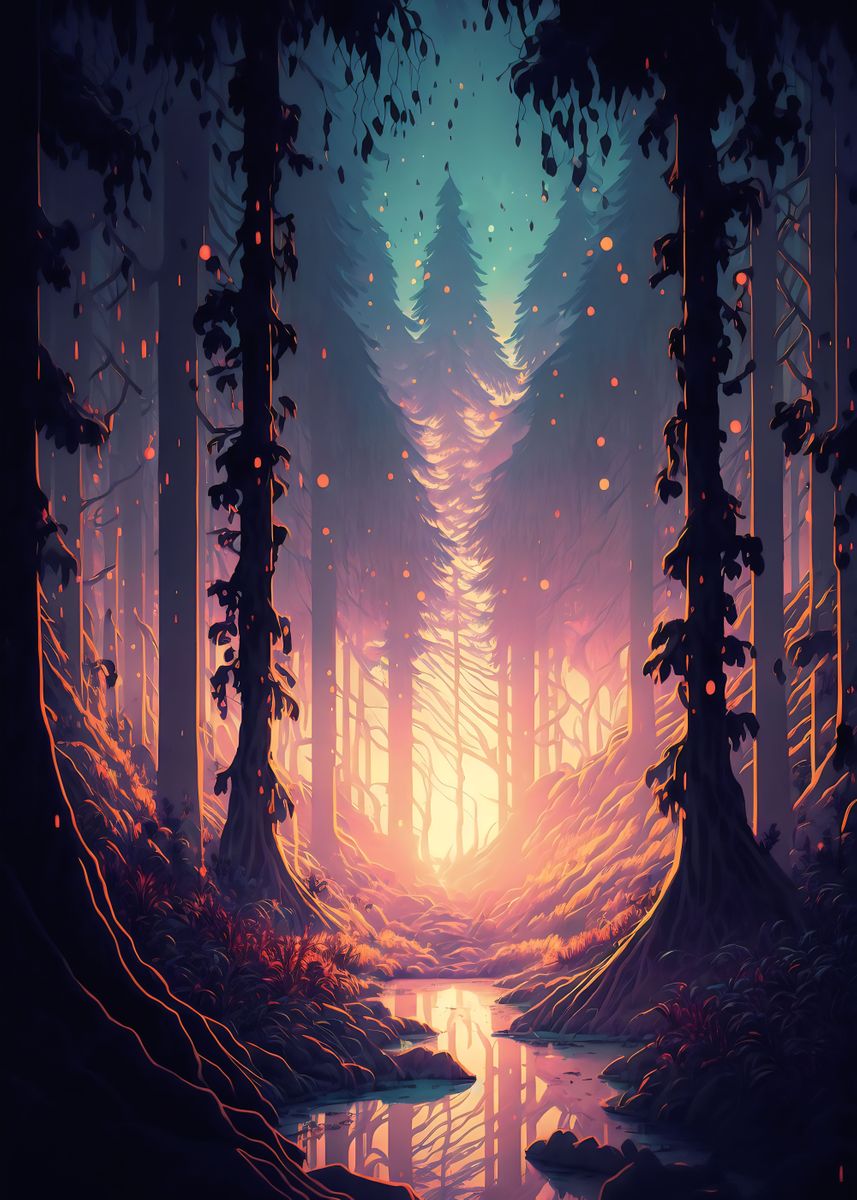 'Sunset in forest' Poster by Nathan Ponty | Displate