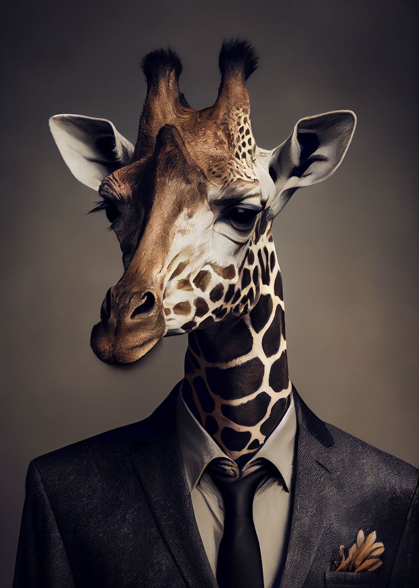 'Giraffe Suit Animal' Poster, picture, metal print, paint by