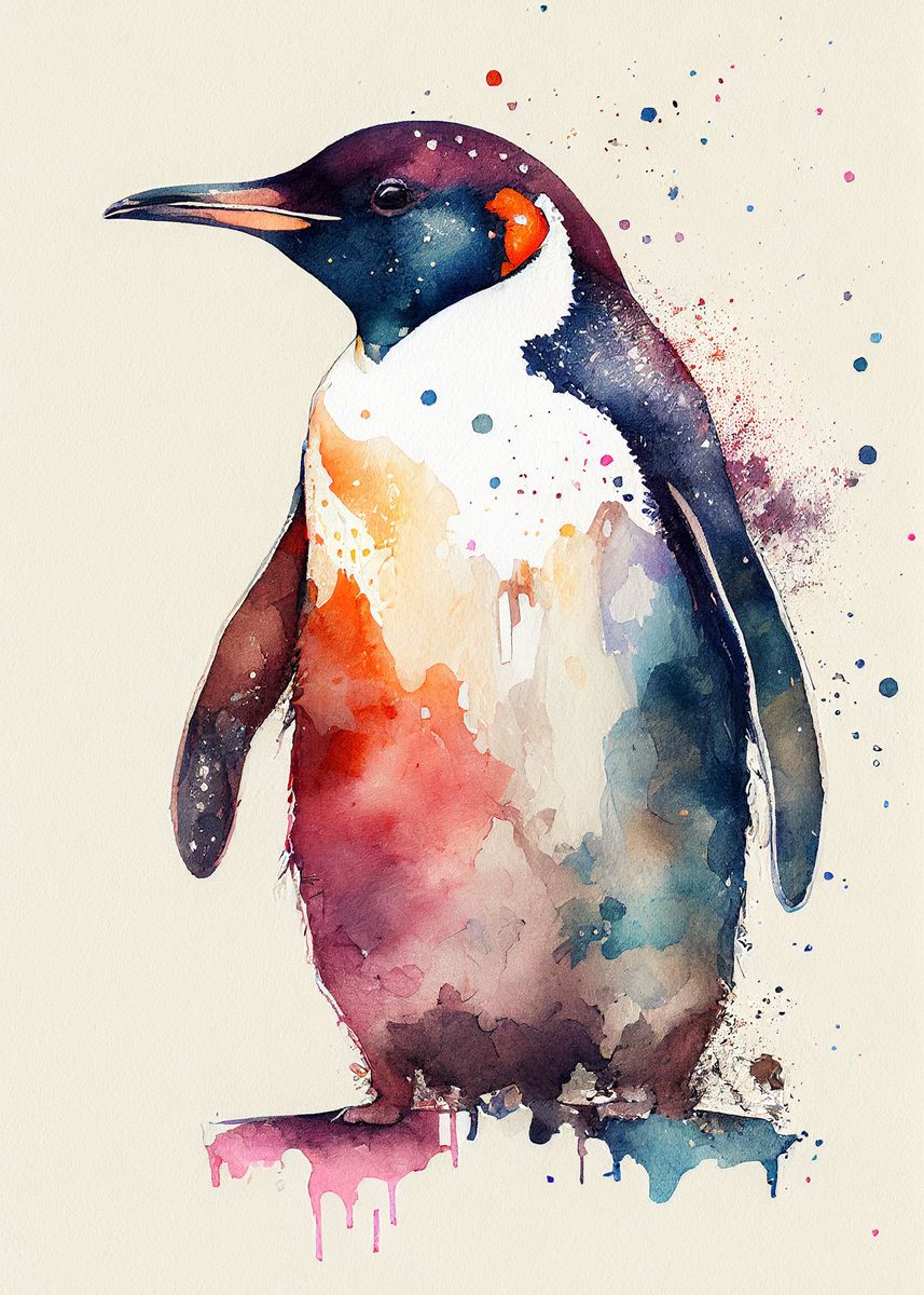 'Penguin Watercolor Animal' Poster, picture, metal print, paint by ...