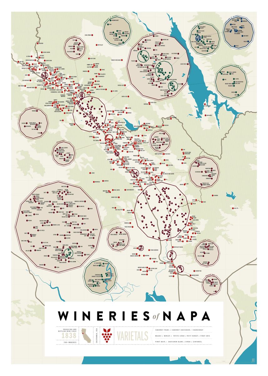 'Wineries of Napa' Poster, picture, metal print, paint by Executive Clubs | Displate