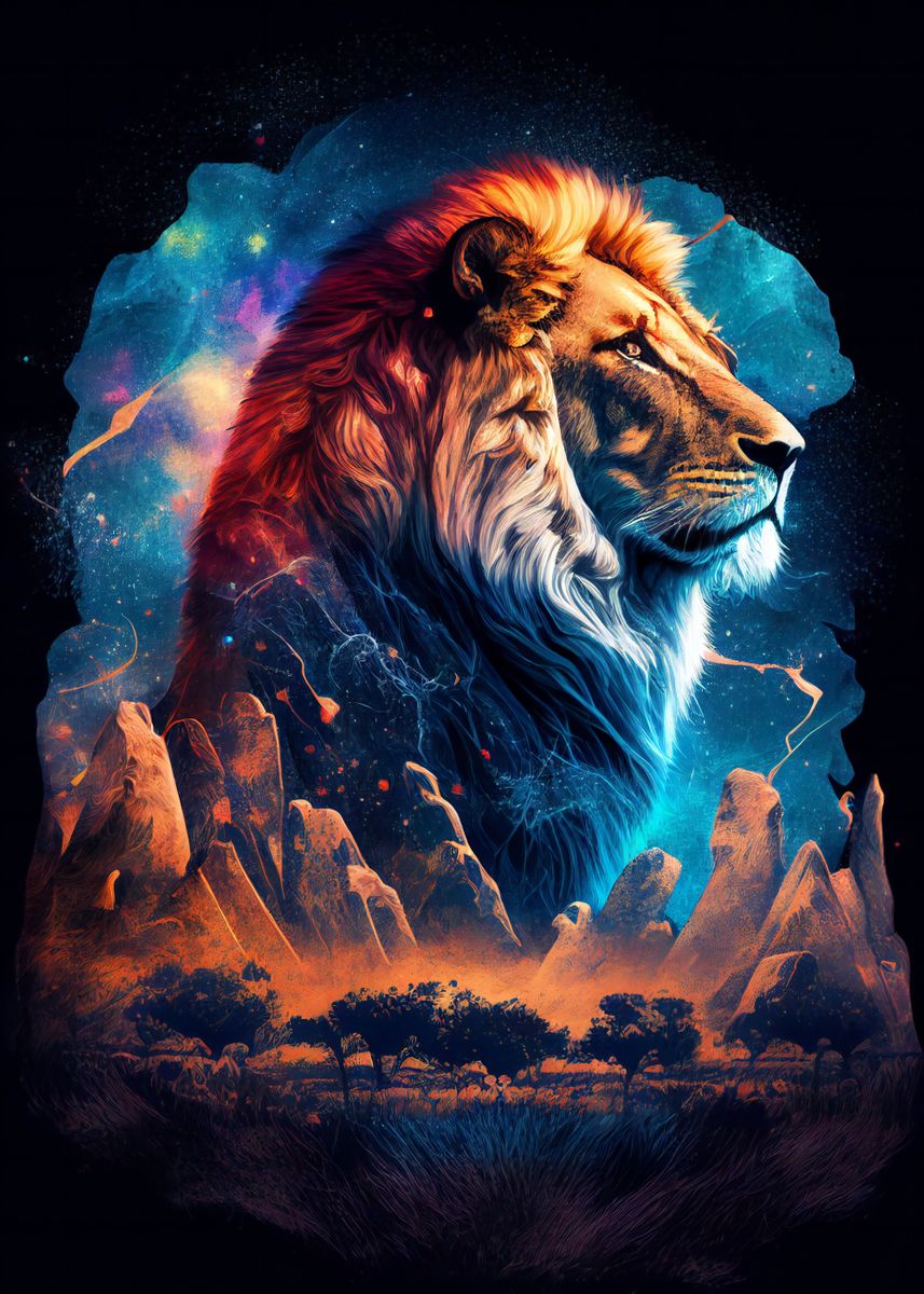 'Lion King of the Jungle' Poster, picture, metal print, paint by