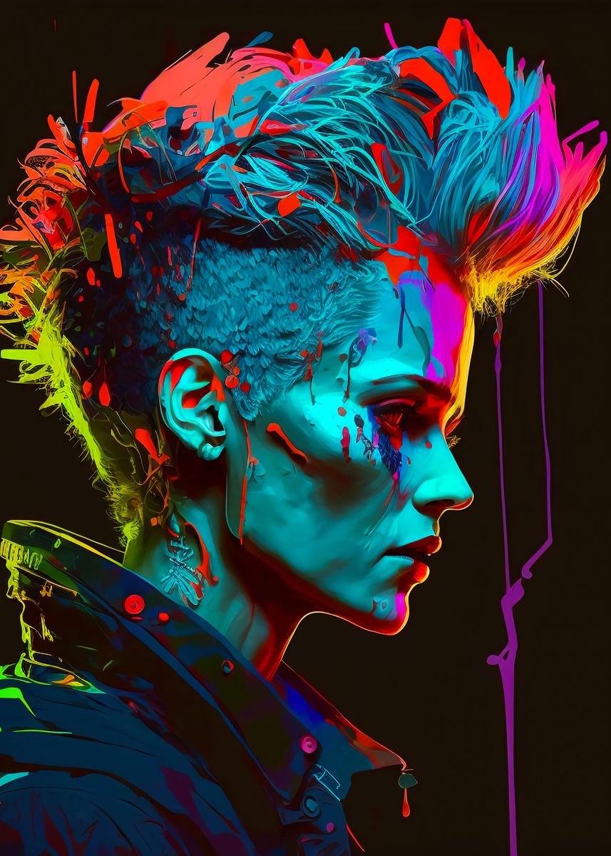 'Neon Cyberpunk Babe Pixie' Poster, picture, metal print, paint by ...