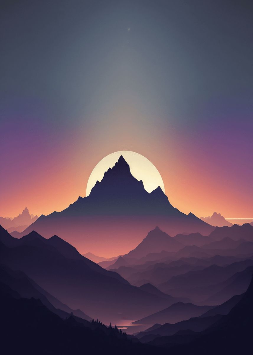 'Mountain Sunrise Minimal' Poster, picture, metal print, paint by John ...