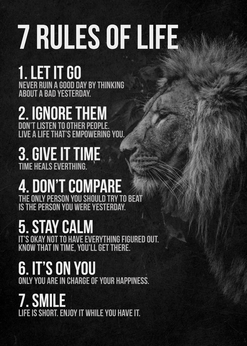  7 Rules Of Life Motivation Poster Picture Metal Print Paint By 