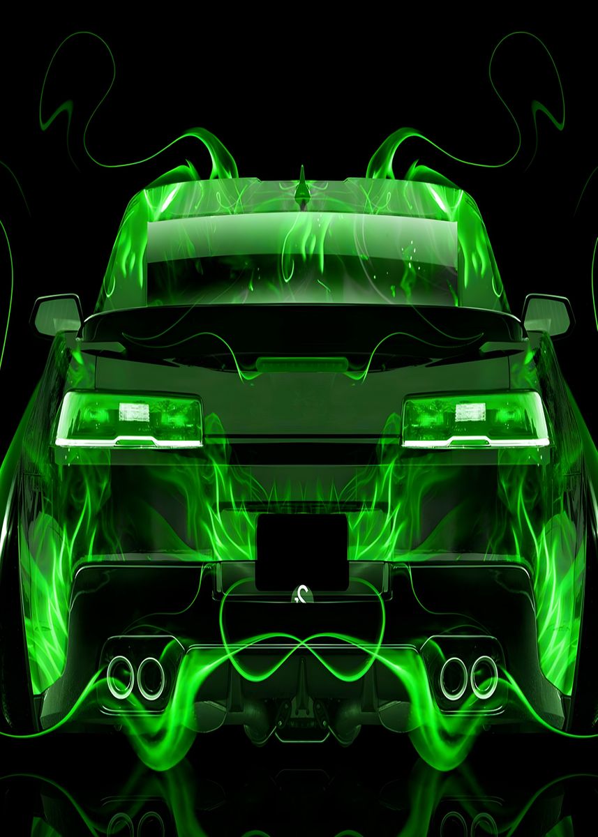 Green Car Three Dimension' Poster, Picture, Metal Print,, 56% OFF