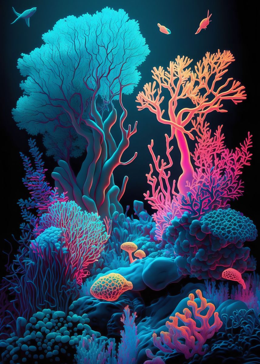 Neon Coral Reef' Poster, picture, metal print, paint by