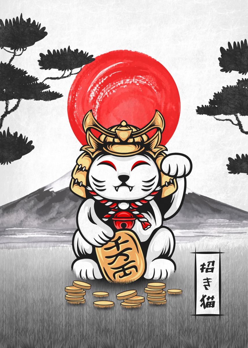 'Lucky Cat Japan Art' Poster by Faissal Thomas | Displate