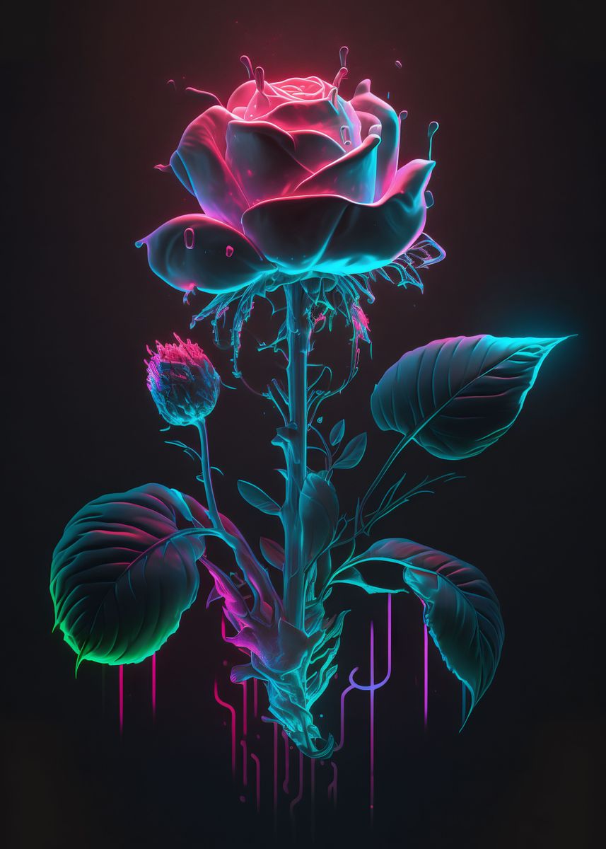 Neon Rose' Poster, picture, metal print, paint by ImaginedArtworks