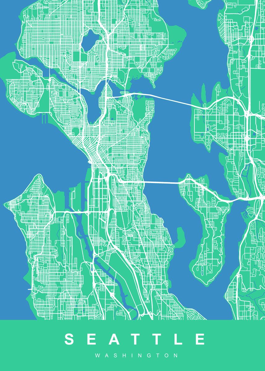 Map SEATTLE WASHINGTON Poster By UrbanMaps Displate   49639081d8ce35001e6779a6b77ce5c7 14816dc10d4f7c938269a979de23d751 