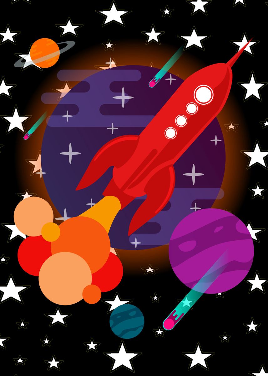 'Colorful Space Rocket' Poster, picture, metal print, paint by NIZAM ...