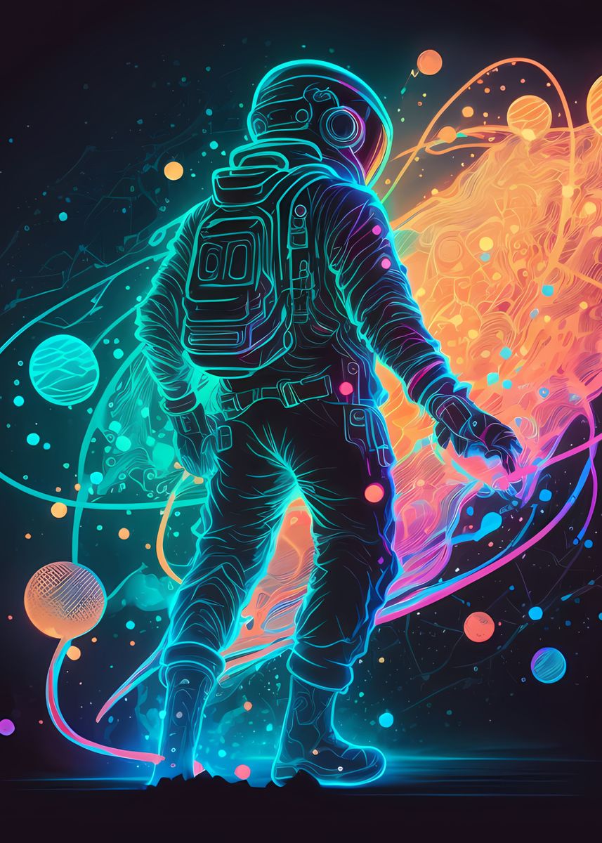 Neon Astronaut Space' Poster, picture, metal print, paint by Alex Romiro, Displate