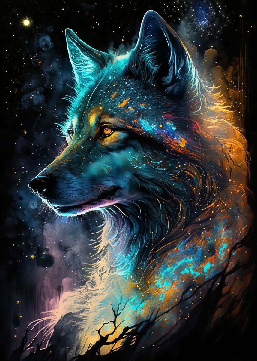 'Nebula Wolf v8' Poster by Zdenek Moravek | Displate