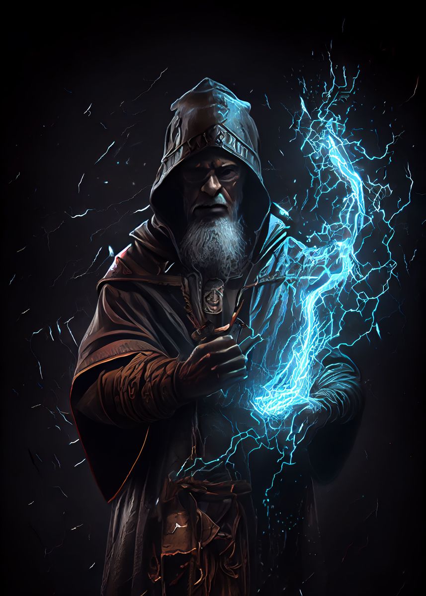 'Wizard casting a spell' Poster, picture, metal print, paint by ...