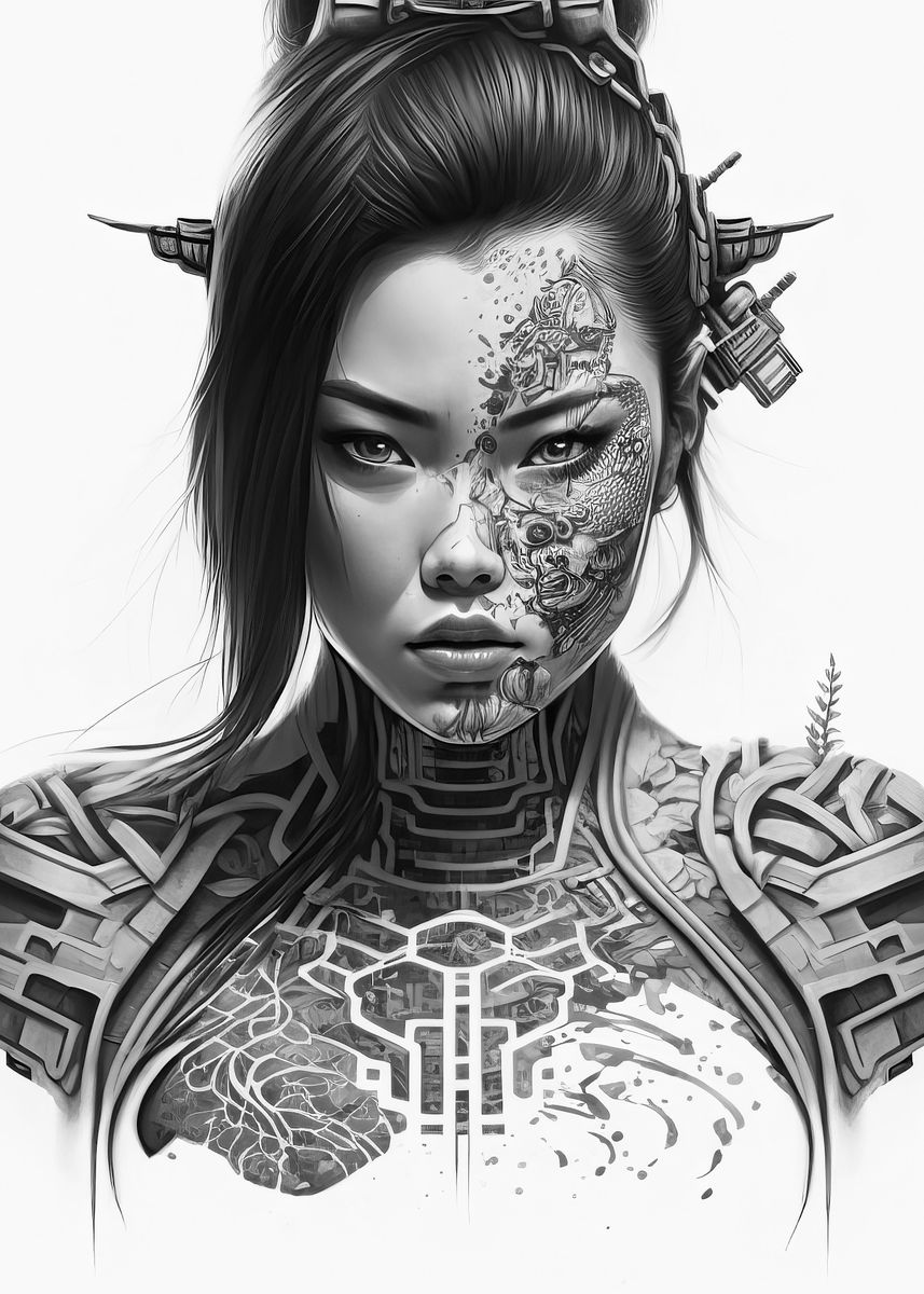 'Modern Floral Japan Girl ' Poster, picture, metal print, paint by FD