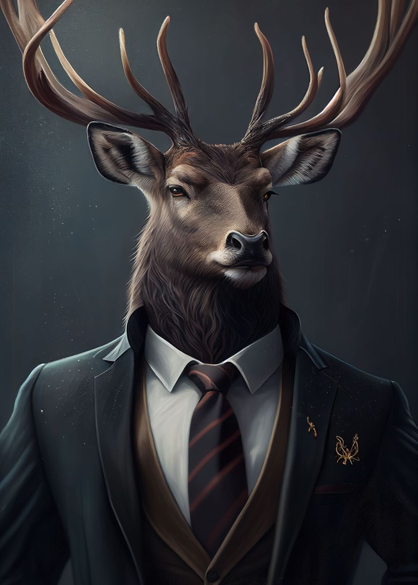  deer suit animal poster picture metal print paint by whimsical