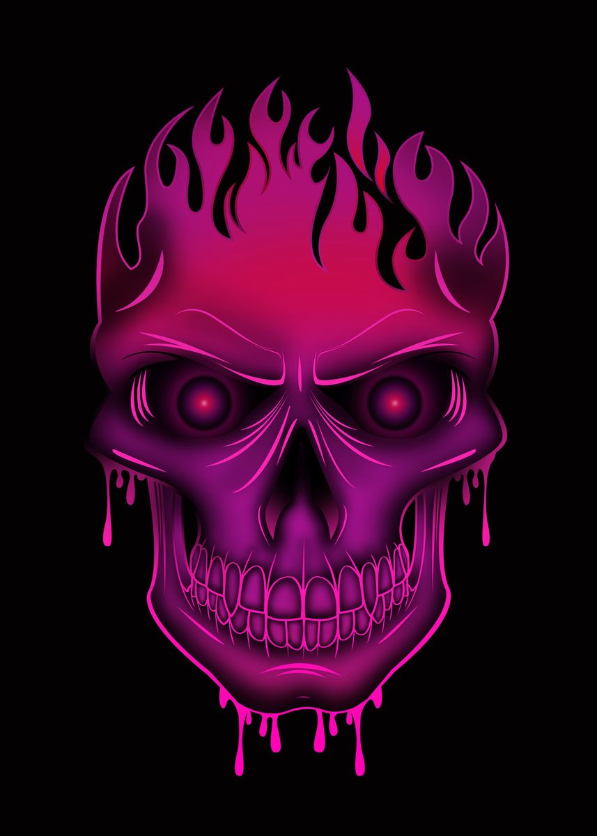 'hot Pink Flame Skull' Poster, Picture, Metal Print, Paint By 