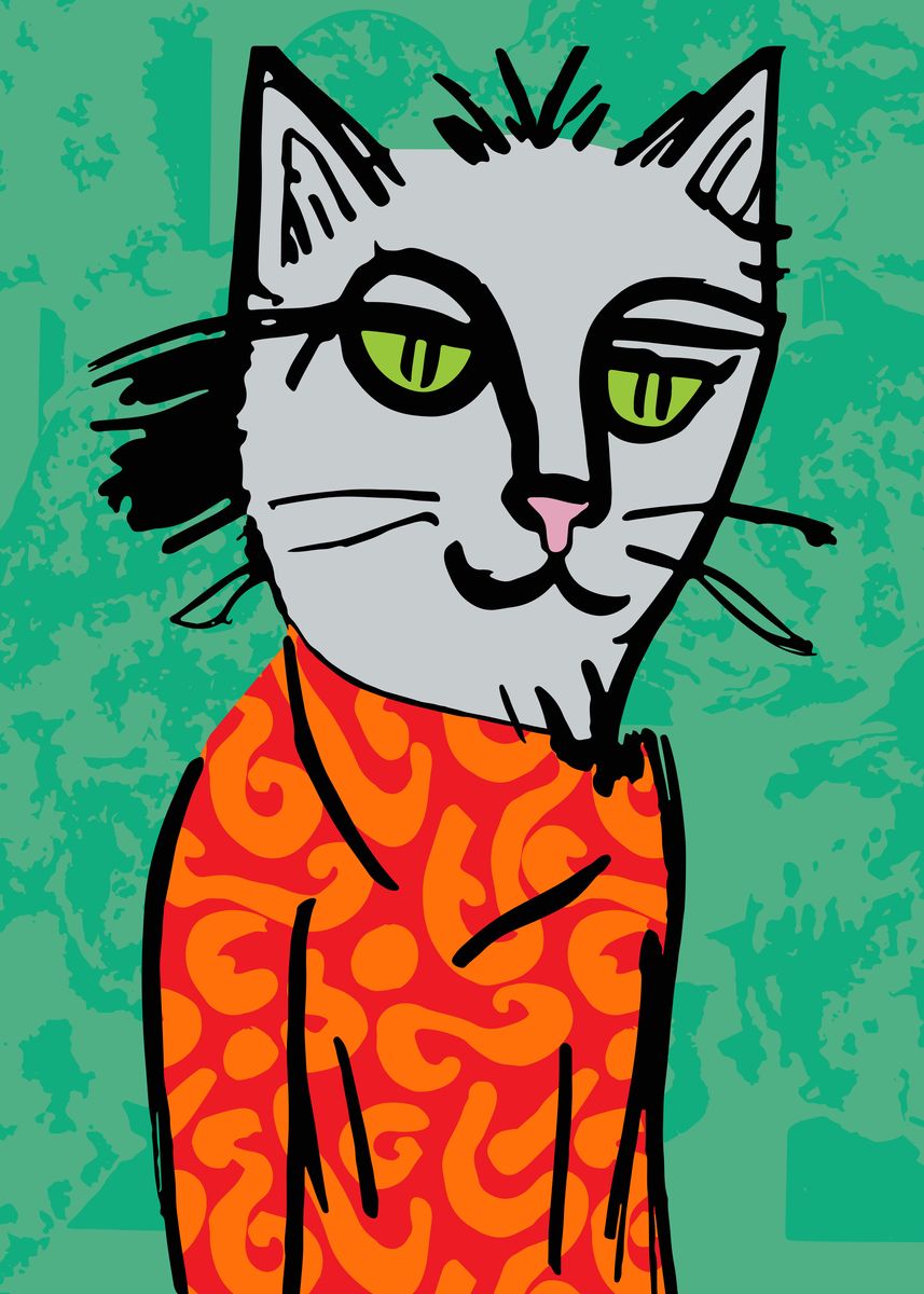 'Craig the Cat Portrait' Poster, picture, metal print, paint by ...