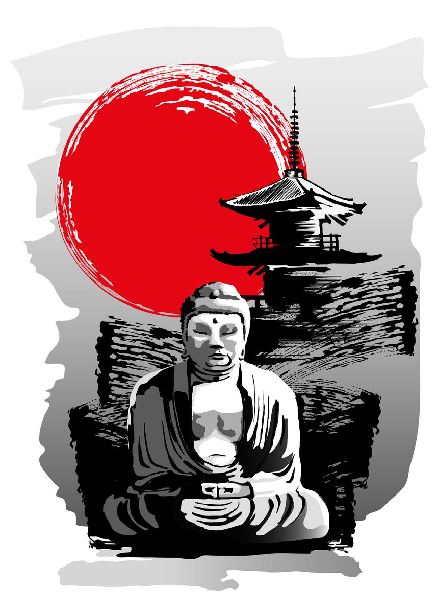 'Buddha Pagoda' Poster, picture, metal print, paint by Bailey DHeath | Displate