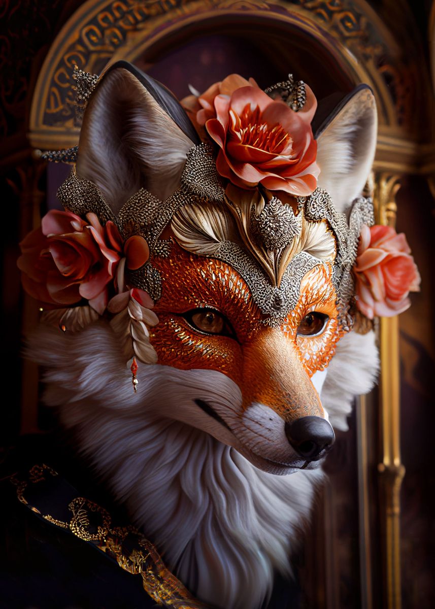 'Majestic queen fox' Poster, picture, metal print, paint by Arnaud