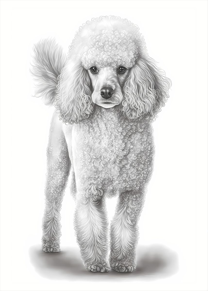 'Poodle Pencil Drawing' Poster, picture, metal print, paint by LaLou