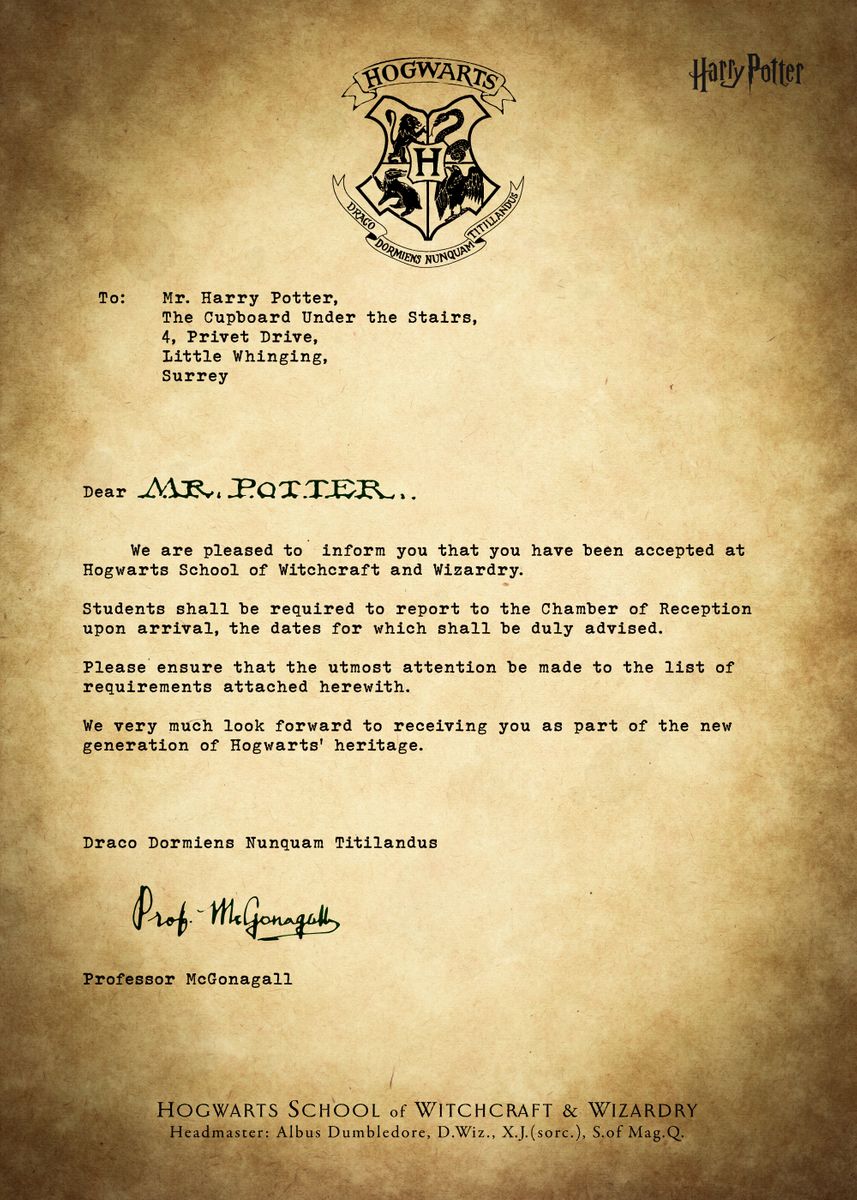 Harry Potter Hogwarts Acceptance Letter