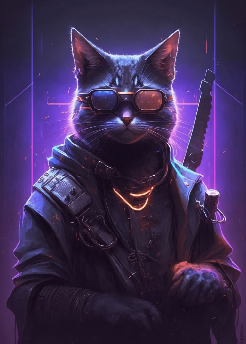 'Cat Cyberpunk 3' Poster, picture, metal print, paint by John Espiritu ...