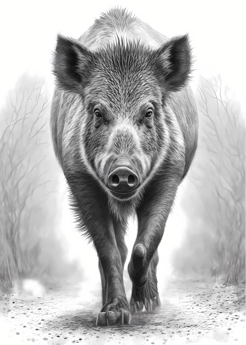 'Wild Boar Pencil Drawing' Poster, picture, metal print, paint by LaLou