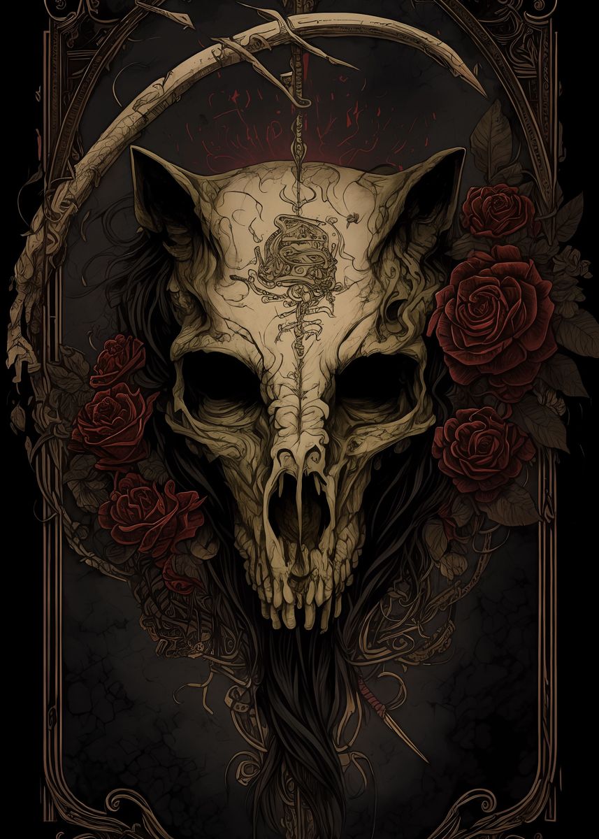 ‘Wolf Skull’ Poster, picture, metal print, paint by DervlexArt | Displate