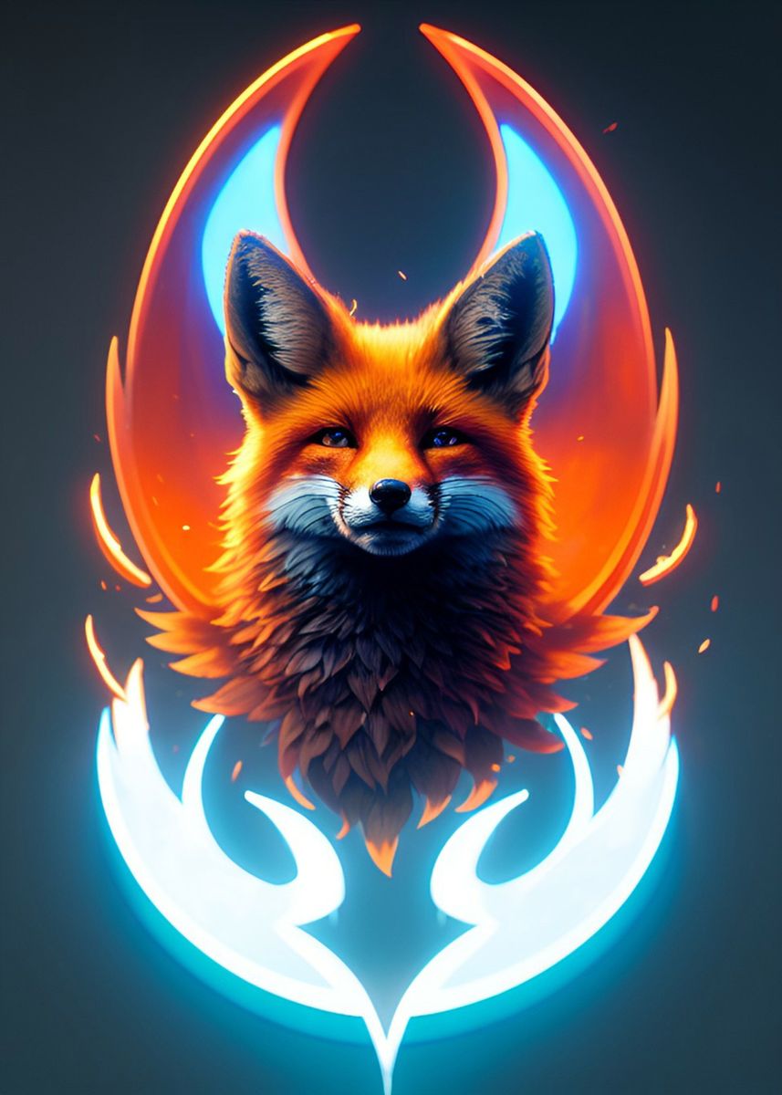 'The Fire Fox animal' Poster, picture, metal print, paint by Max Ronn