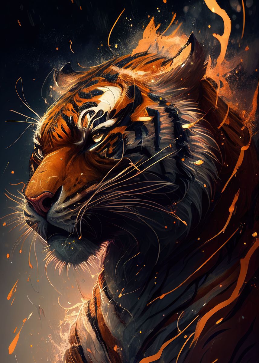 'Tiger Face Anime Animal' Poster, picture, metal print, paint by