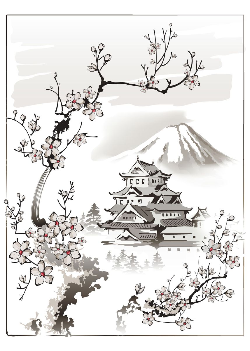 'Japanese Landscape' Poster, picture, metal print, paint by Bailey ...