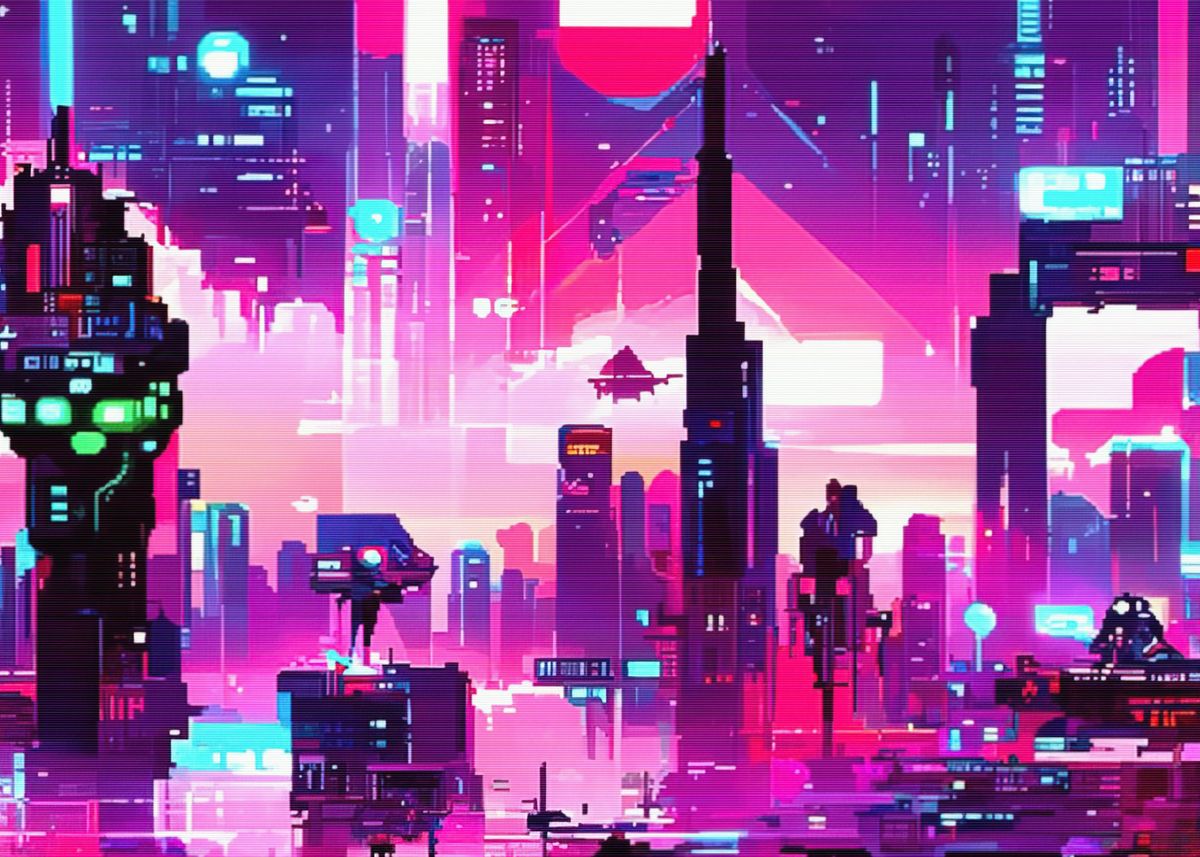 '80s Neon City Cyberpunk' Poster by Bailey DHeath | Displate