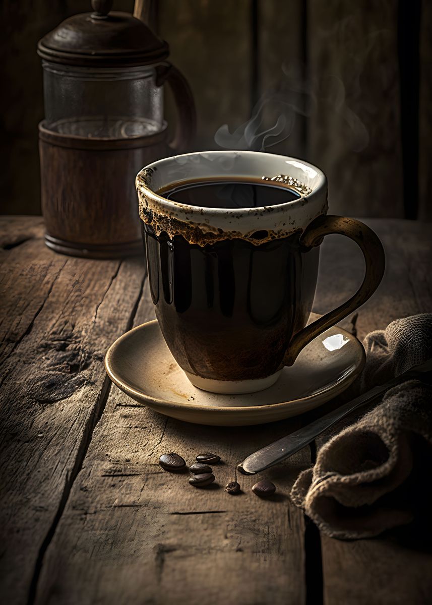‘Rustic Coffee Cup’ Poster, picture, metal print, paint by David