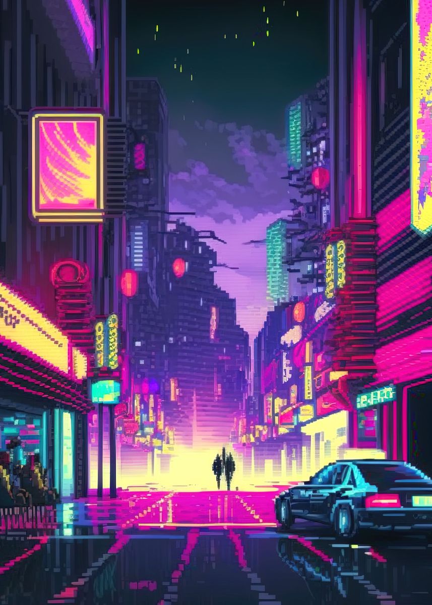 '80s Neon City Cyberpunk' Poster by Bailey DHeath | Displate